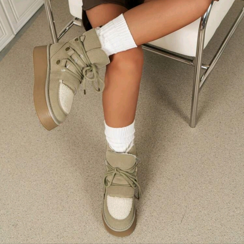 New Thick Sole Snow Boots For Women, Winter Fashionable Warm Lace-Up Casual Flee - Picture 5 of 7